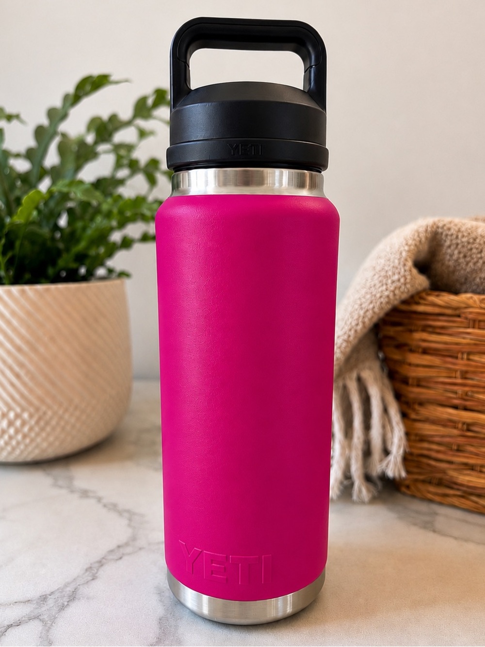 YETI Rambler 36 oz Magenta Pink Insulated Water Bottle Chug Cap